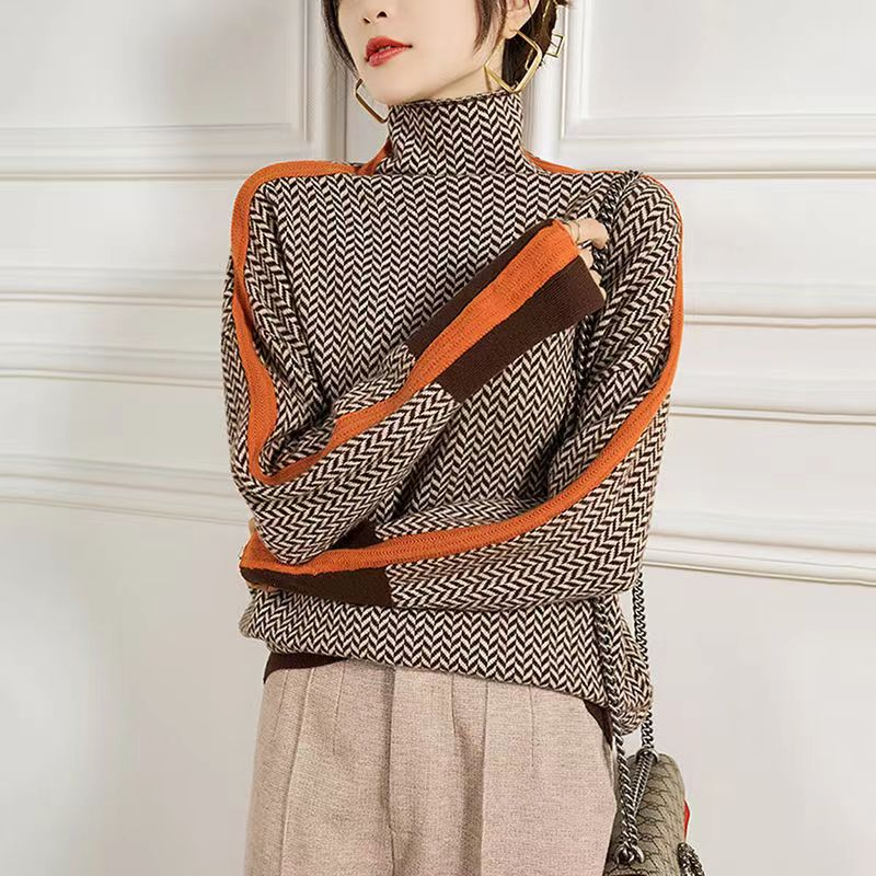 Clara | Retro Chevron Knit Mock Neck Sweater