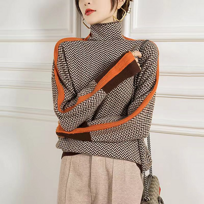 Clara | Retro Chevron Knit Mock Neck Sweater