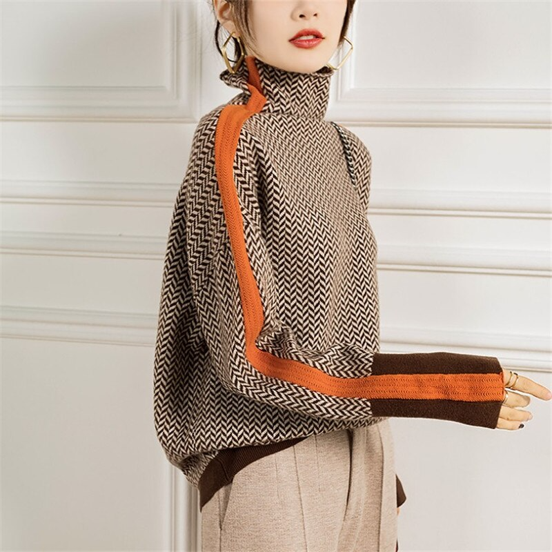 Clara | Retro Chevron Knit Mock Neck Sweater
