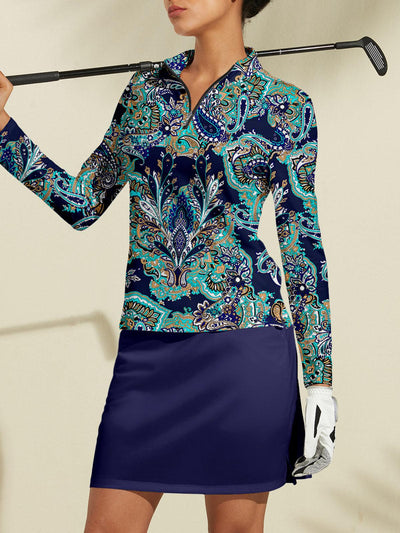 Paisley | Printed Zip-Neck Active Skort Set