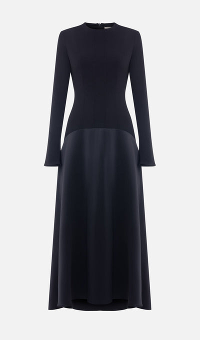 Elodie | Luxe Long Sleeve Satin-Panel Evening Dress