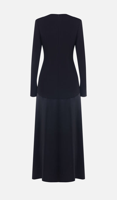 Elodie | Luxe Long Sleeve Satin-Panel Evening Dress