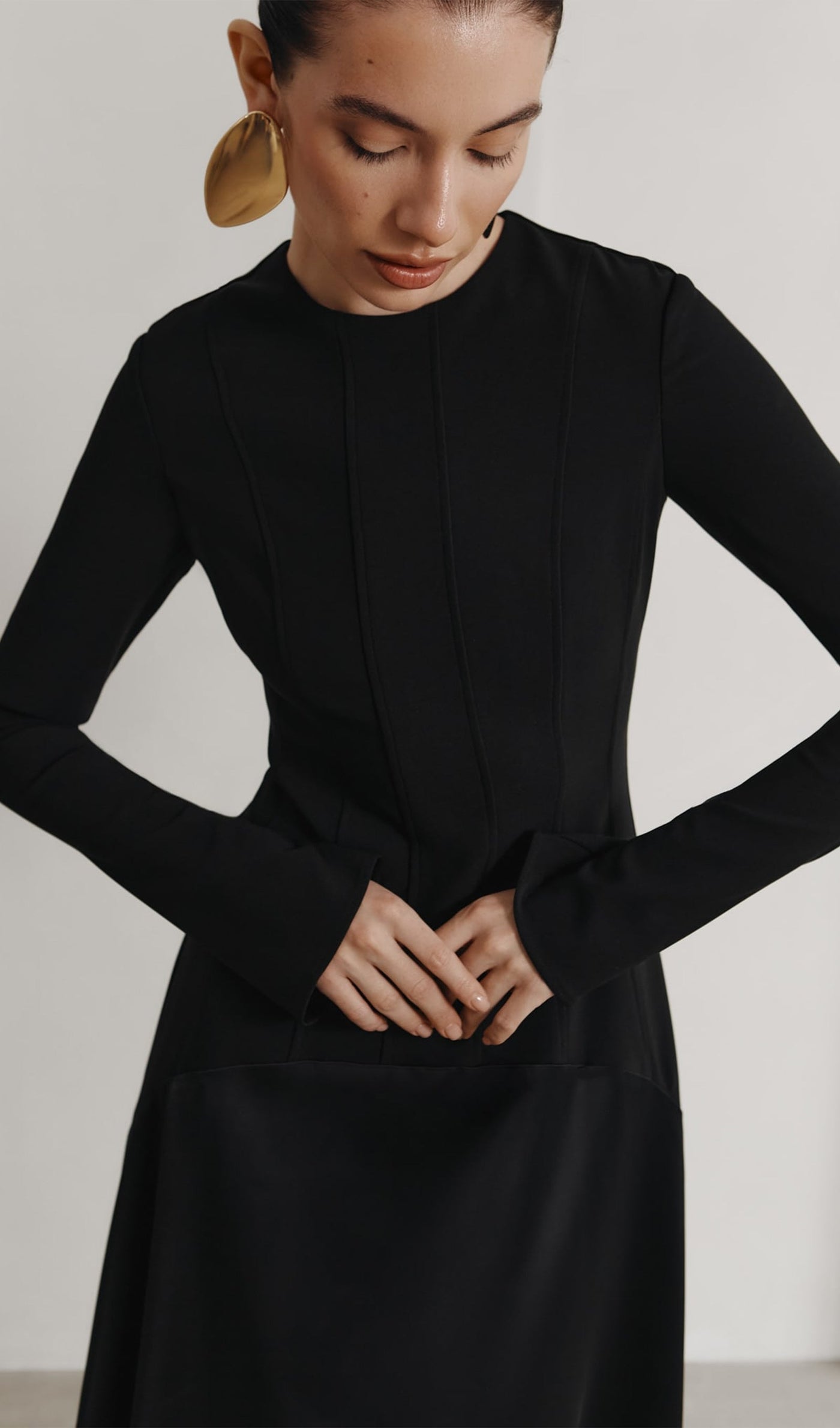 Elodie | Luxe Long Sleeve Satin-Panel Evening Dress