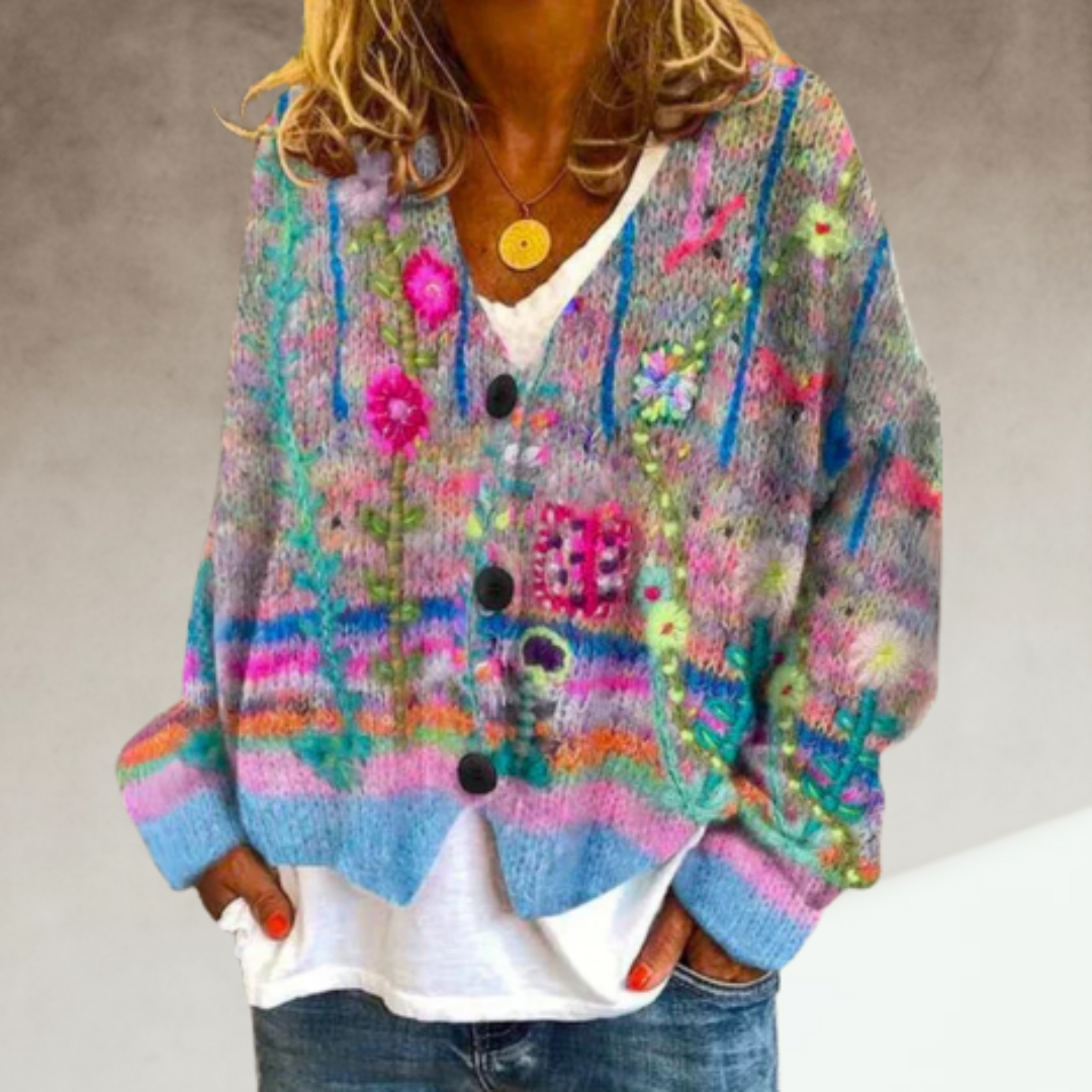Amelia | Cozy Bohemian Floral Knit Cardigan