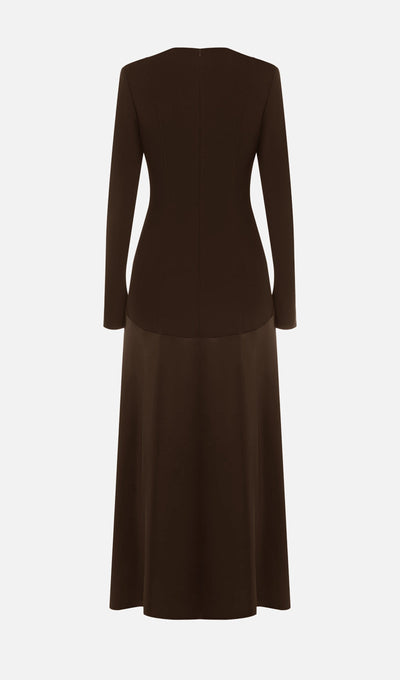 Elodie | Luxe Long Sleeve Satin-Panel Evening Dress