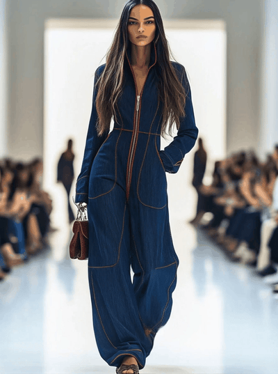Talia | Tailored Zip-Up Denim Jumpsuit
