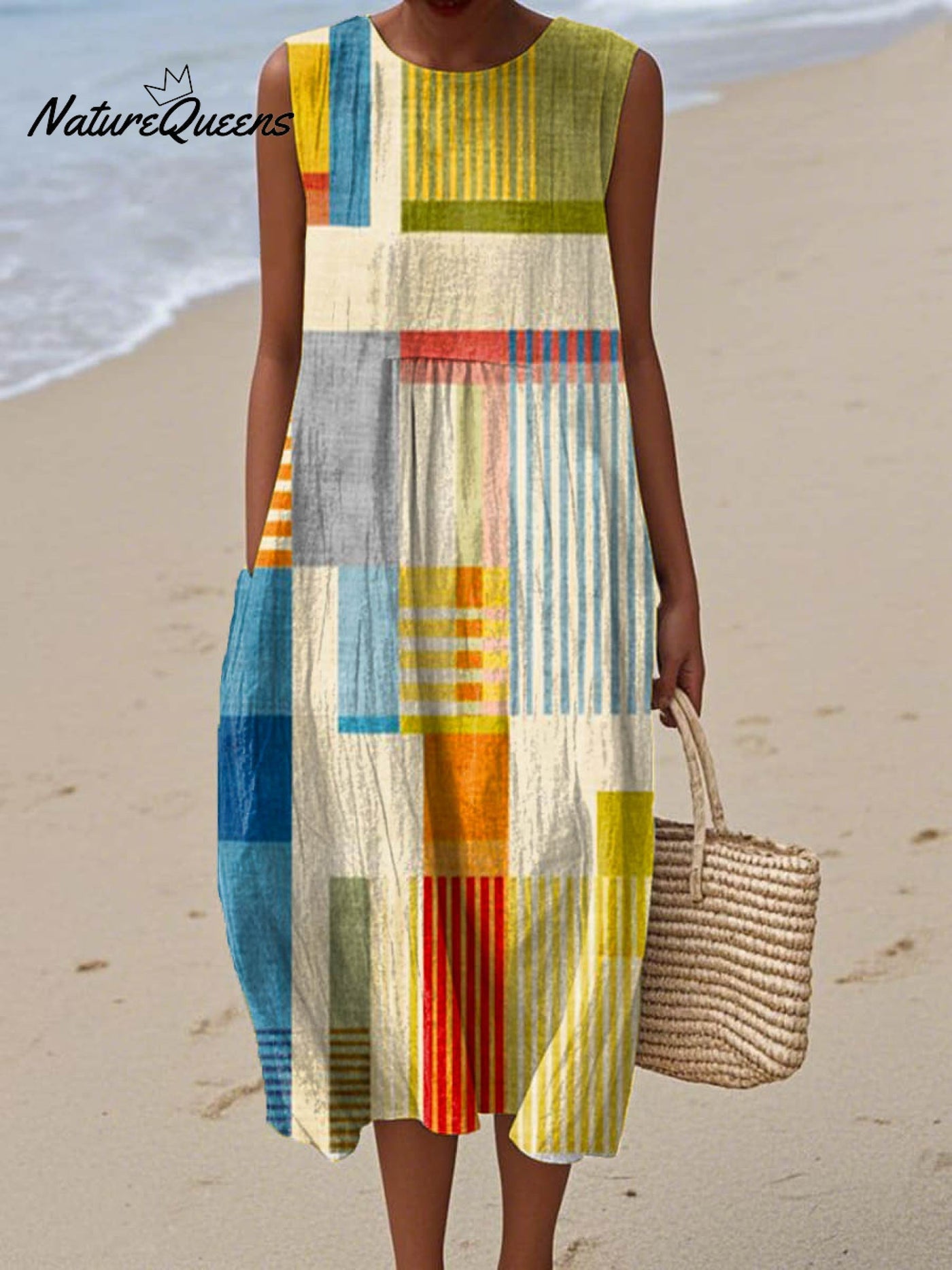 Zara | Sleeveless Colorblock Linen Beach Dress