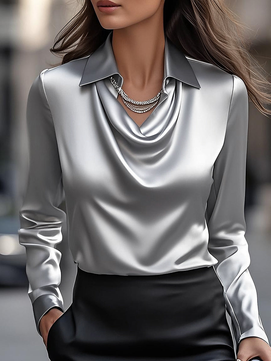 Sienna | Elegant Drape-Neck Satin Blouse