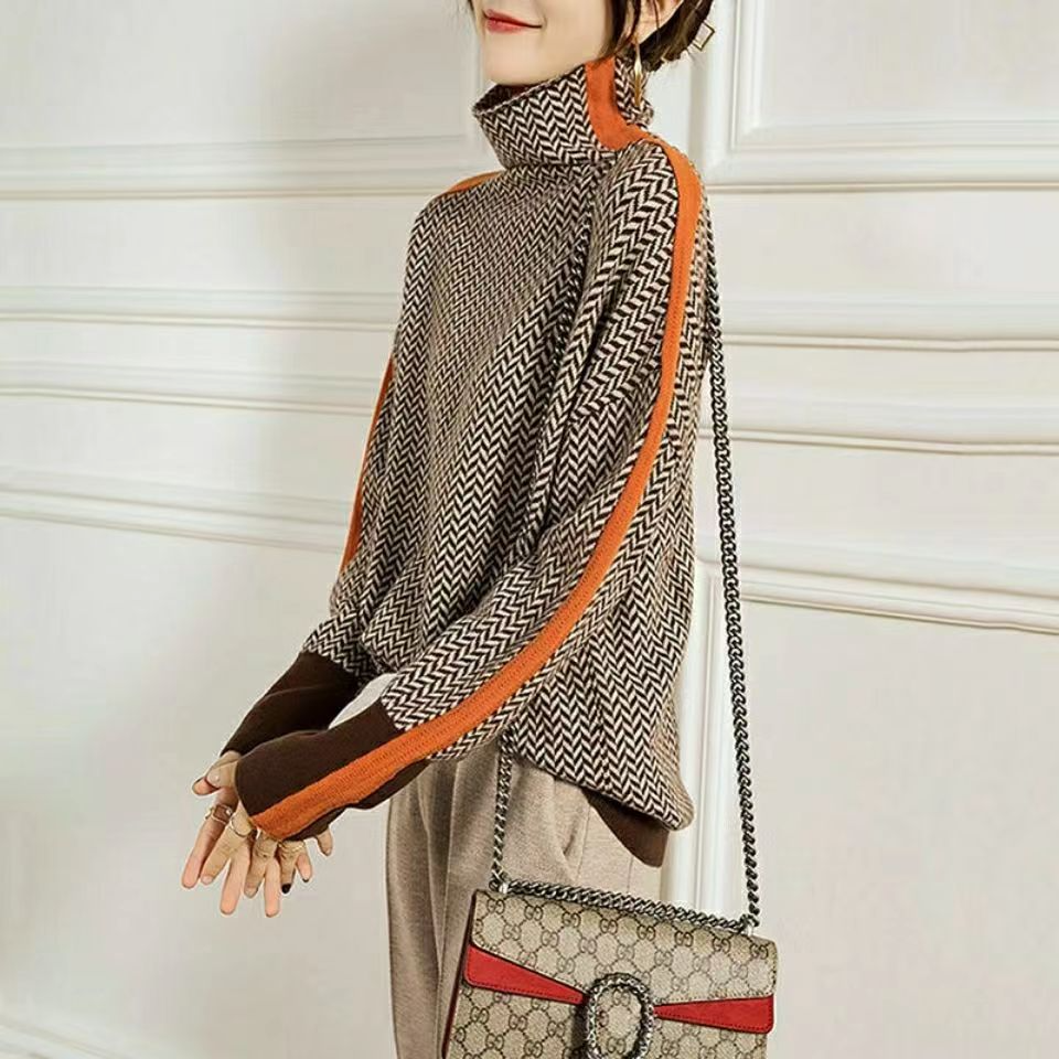 Clara | Retro Chevron Knit Mock Neck Sweater