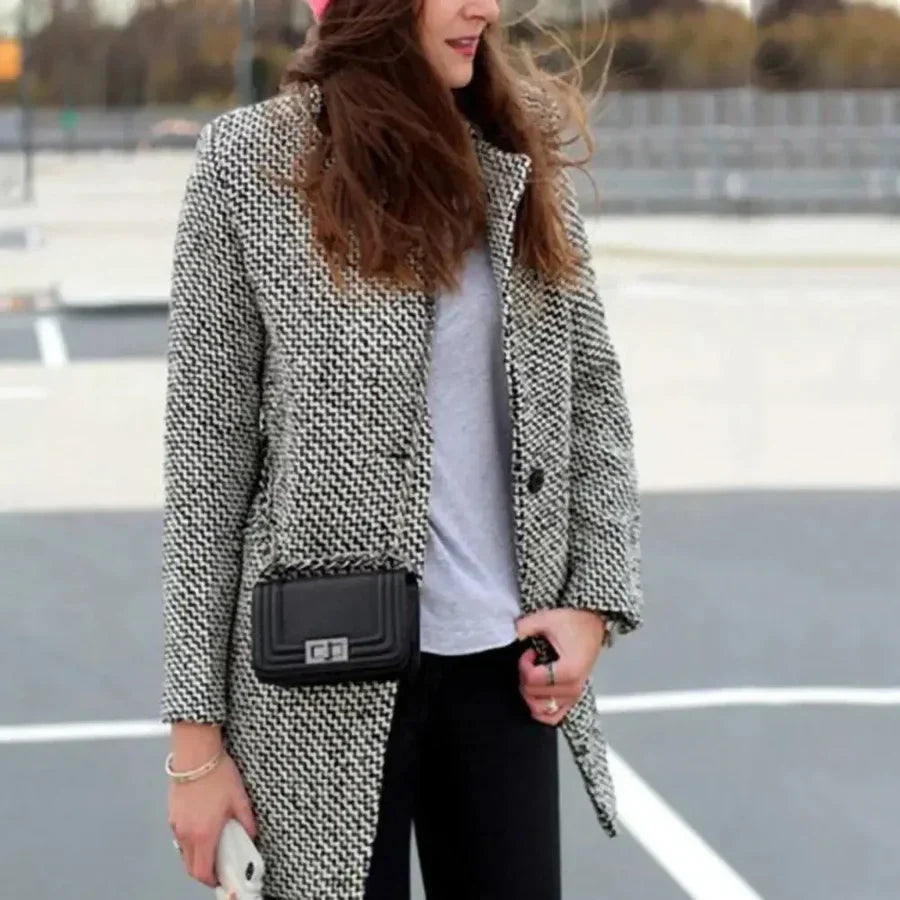 Eliza | Houndstooth Wool-Blend Longline Coat