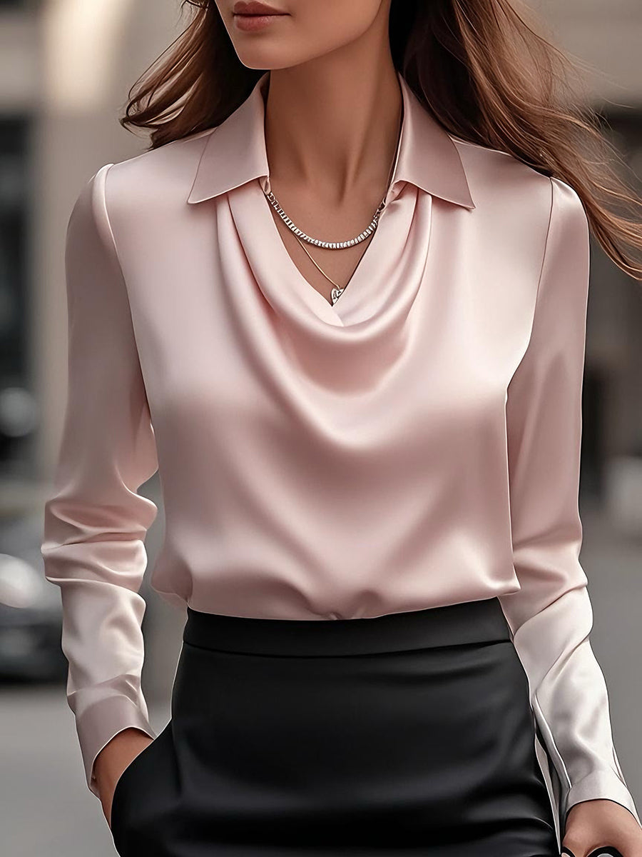 Sienna | Elegant Drape-Neck Satin Blouse