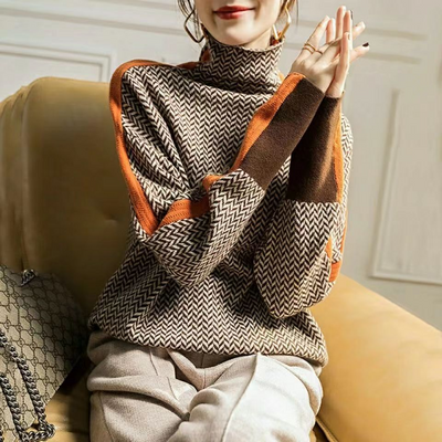 Clara | Retro Chevron Knit Mock Neck Sweater
