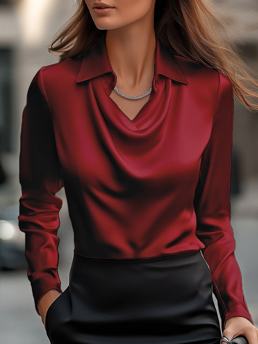 Sienna | Elegant Drape-Neck Satin Blouse