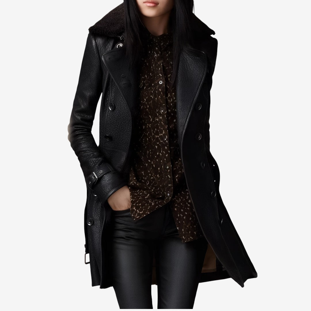 Vivienne | Longline Faux Leather Military Coat