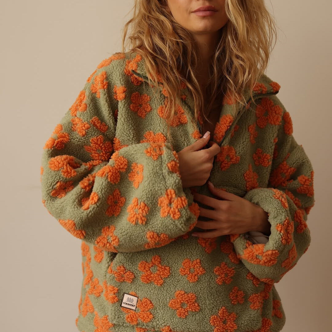Lola | Cozy Daisy Print Sherpa Pullover