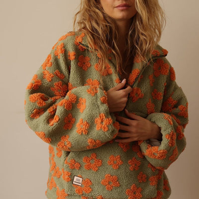 Lola | Cozy Daisy Print Sherpa Pullover