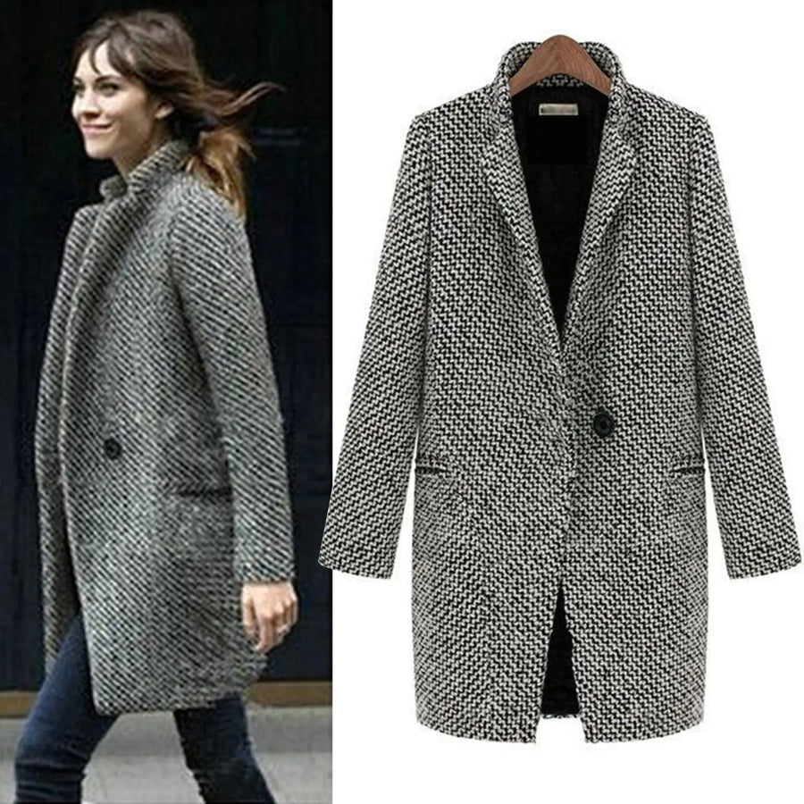 Eliza | Houndstooth Wool-Blend Longline Coat