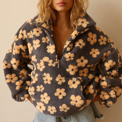 Lola | Cozy Daisy Print Sherpa Pullover