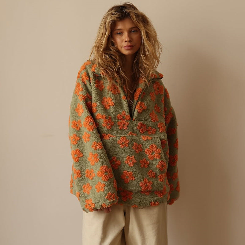 Lola | Cozy Daisy Print Sherpa Pullover