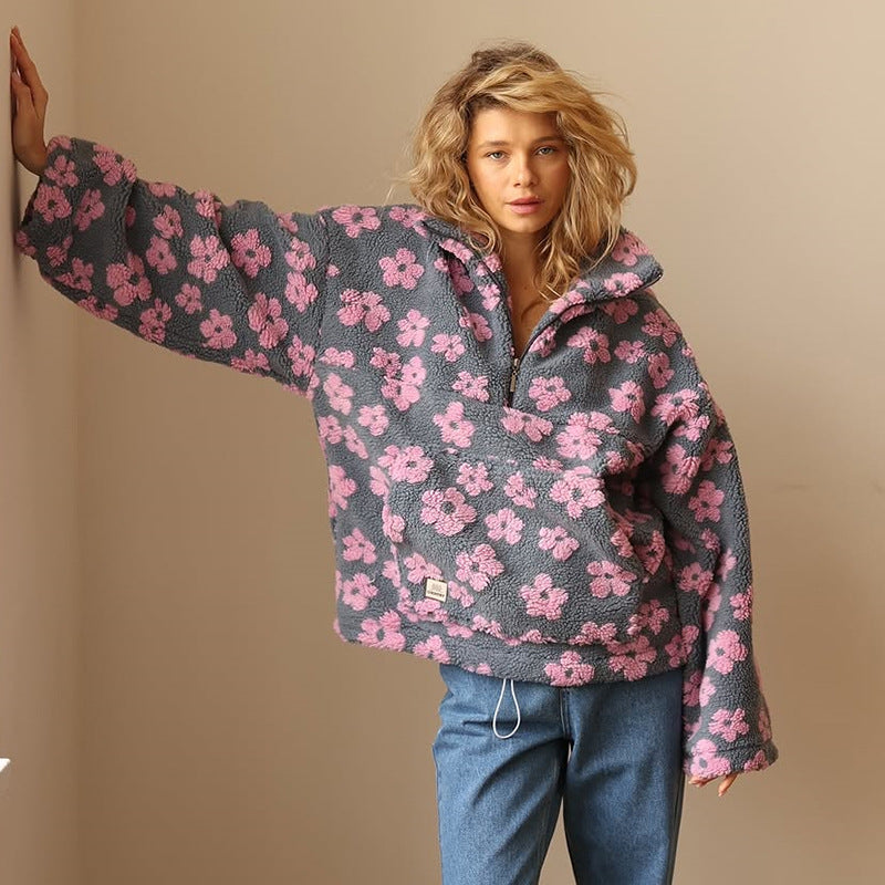 Lola | Cozy Daisy Print Sherpa Pullover