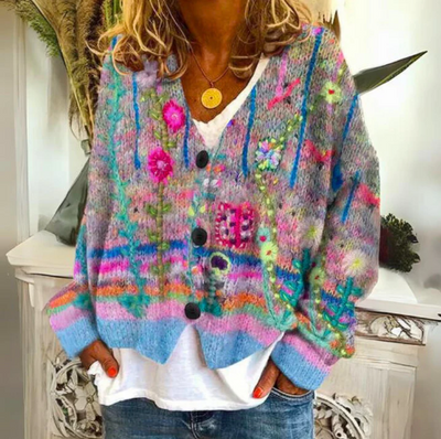 Amelia | Cozy Bohemian Floral Knit Cardigan