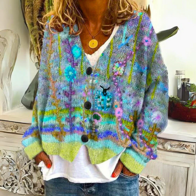 Amelia | Cozy Bohemian Floral Knit Cardigan