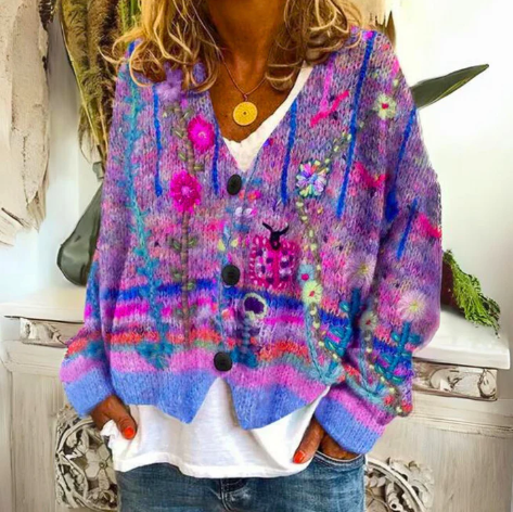 Amelia | Cozy Bohemian Floral Knit Cardigan