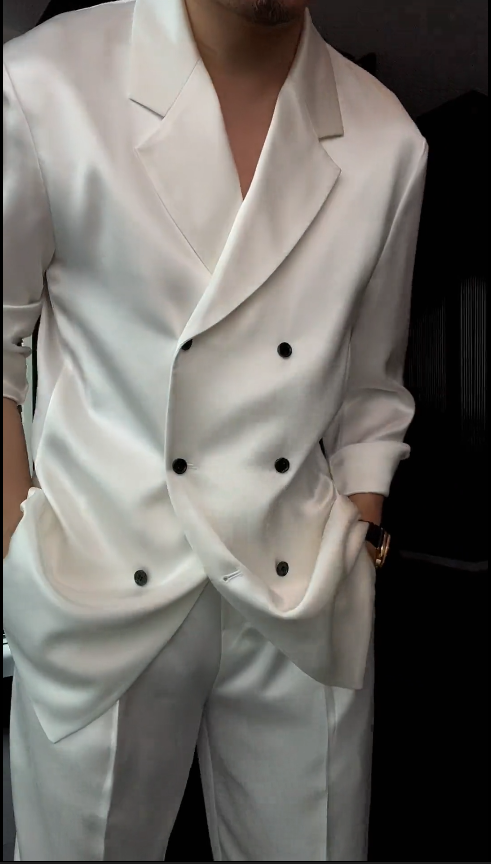 Lorenzo | Midnight Satin Double-Breasted Suit Jacket