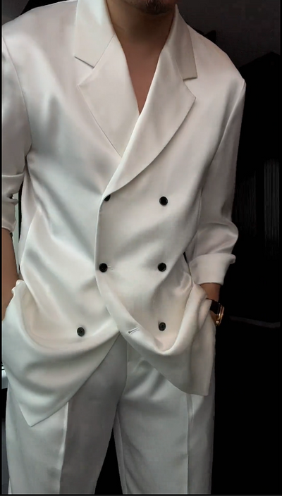Lorenzo | Midnight Satin Double-Breasted Suit Jacket