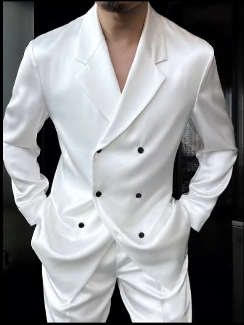Lorenzo | Midnight Satin Double-Breasted Suit Jacket