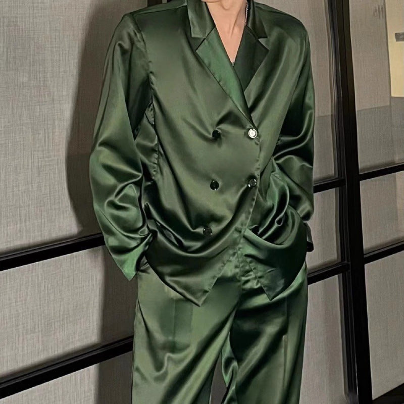 Lorenzo | Midnight Satin Double-Breasted Suit Jacket