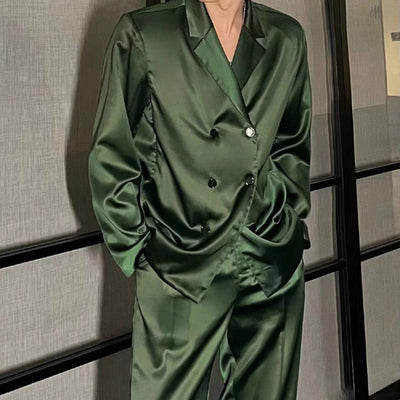Lorenzo | Midnight Satin Double-Breasted Suit Jacket