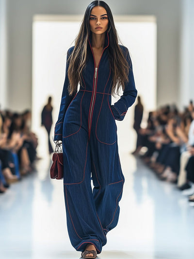 Talia | Tailored Zip-Up Denim Jumpsuit
