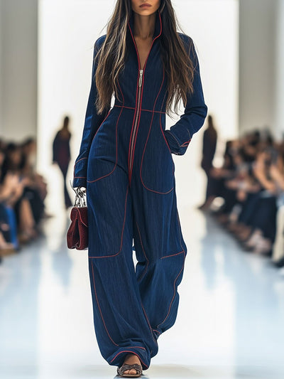 Talia | Tailored Zip-Up Denim Jumpsuit