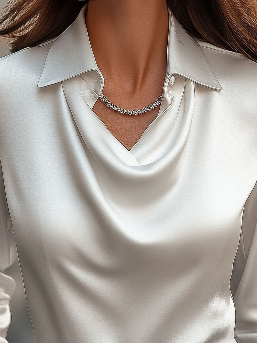 Sienna | Elegant Drape-Neck Satin Blouse