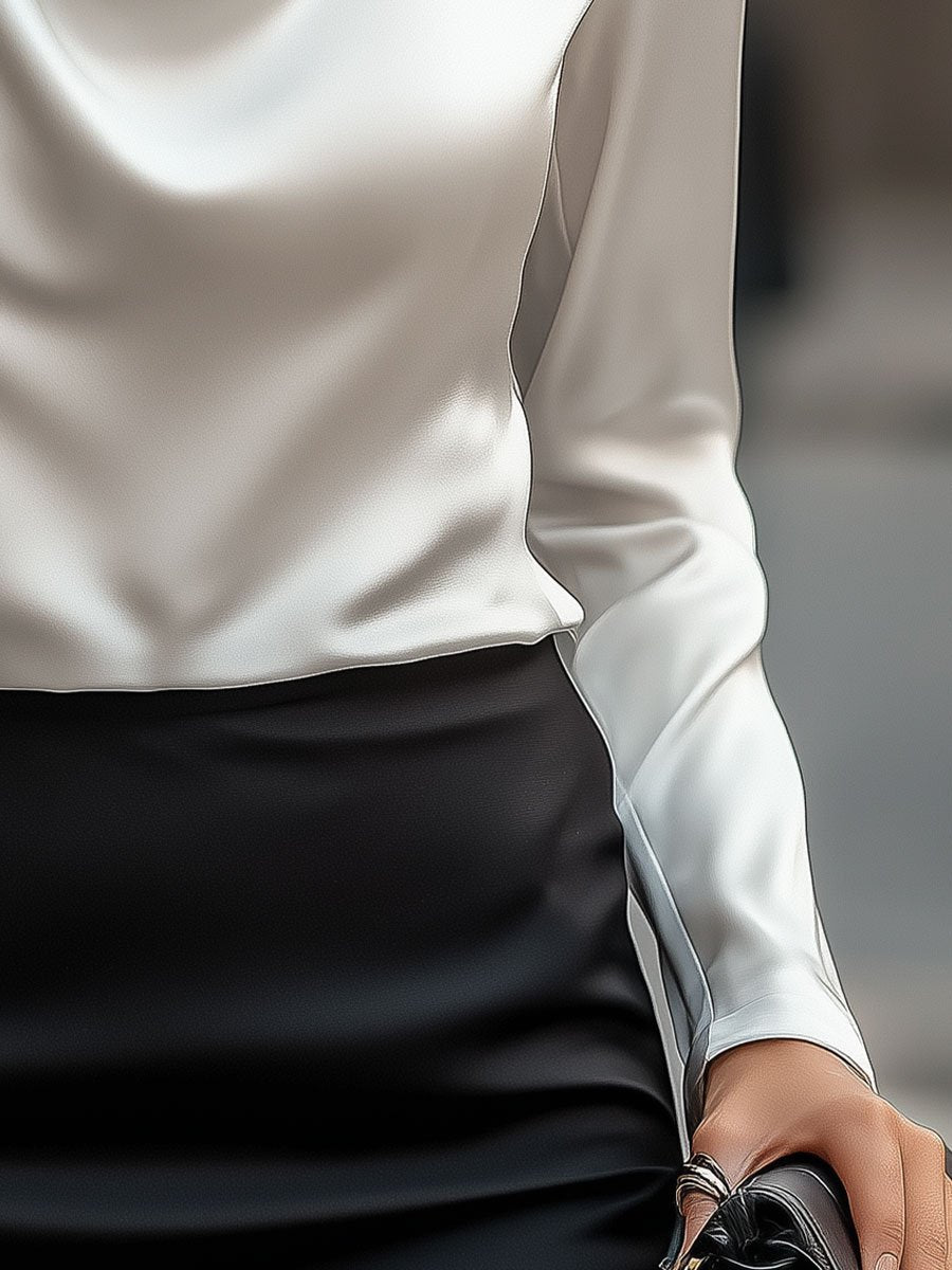 Sienna | Elegant Drape-Neck Satin Blouse
